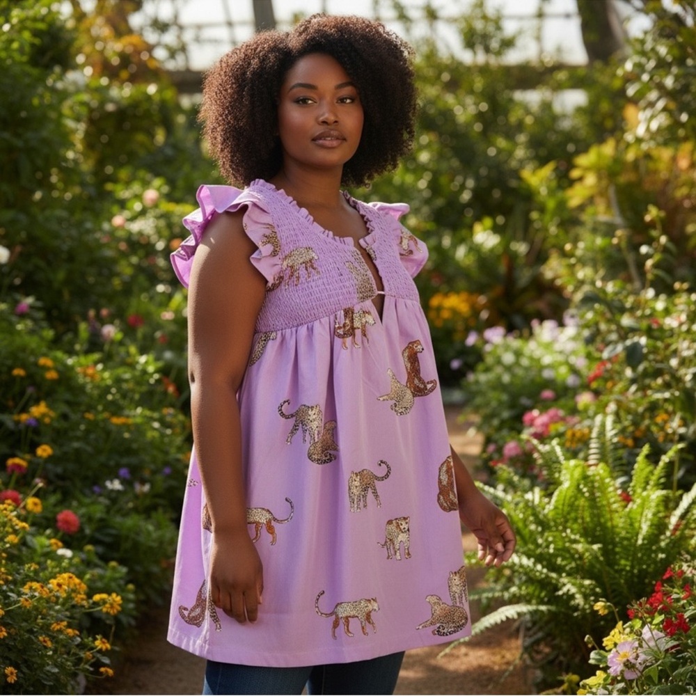 Umgee- 1X- NWT- Purple Sleeveless Top with Animal Print